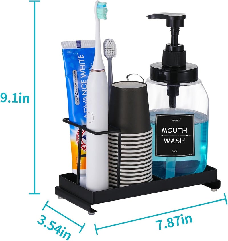 Summark Mouthwash Dispenser with Toothbrush Holder,Mouth Wash Pump Bottle with Stainless Steel Cup Holder,24 OZ Refillable Clear Mouthwash Container with 21Pcs Paper Cups - Image 5